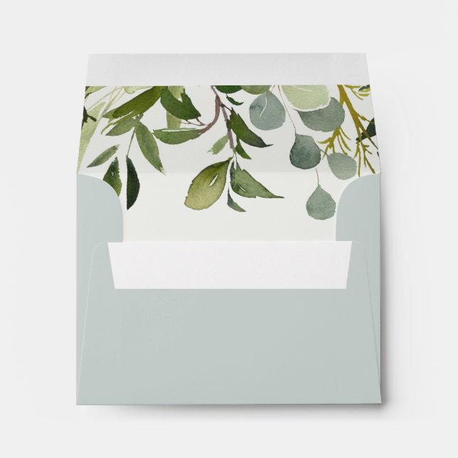 ENVELOPPE GREY LEAFY GREEN GOLD FOLIAGE RSVP RETOUR ADRESSE (Dos (Bas))