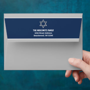 Enveloppe Grey, Marine, Étoile blanche de David Bar Mitzvah