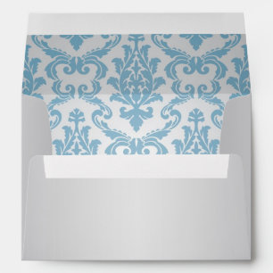 Enveloppe gris-argent avec motif damassé bleu