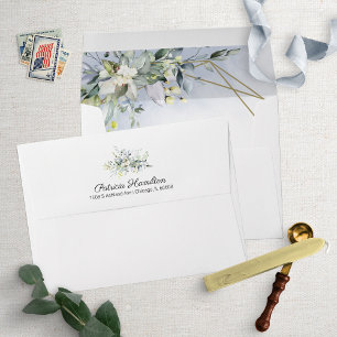 Enveloppe Gris Bleu Poussiéreux Géométrique Verdure Aquarell