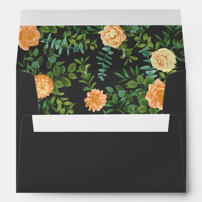 Enveloppe Gris foncé Pêche Mariage Floral moderne (Dos (Bas))