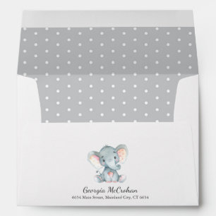 Enveloppe gris Invitation Baby shower éléphant