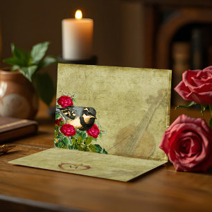 Enveloppe Grive romantique Oiseaux Roses rouges Éphémère vin