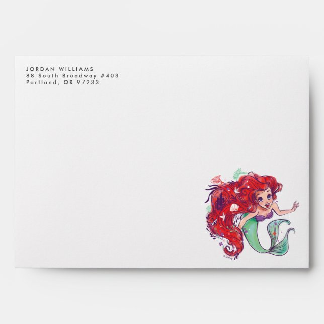 Enveloppe Hair Princesse Ariel aquarelle décorée (Devant)
