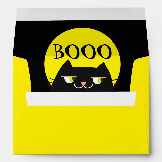 Enveloppe Halloween Chat noir drôle Jaune (Dos (Bas))