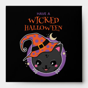 Enveloppe Halloween en chat à sorcière Kawaii