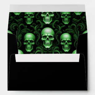 Enveloppe Halloween Gothique Skuls Green Adresse de retour