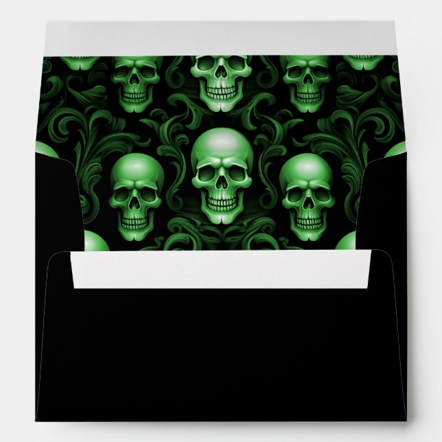 Enveloppe Halloween Gothique Skuls Green Adresse de retour (Dos (Bas))