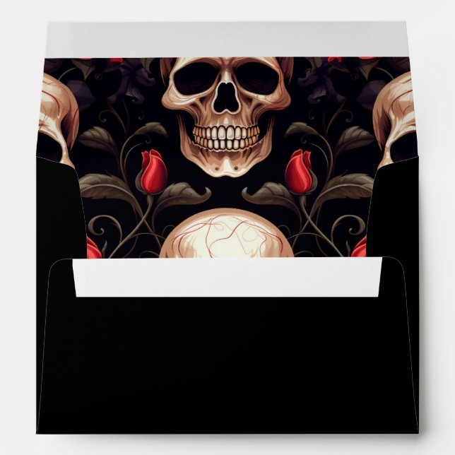 Enveloppe Halloween Gothique Skuls Rouge Noir Adresse de ret (Dos (Bas))