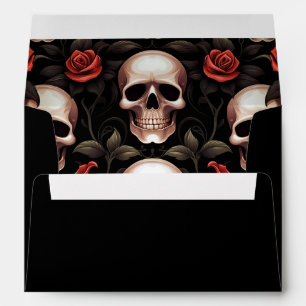Enveloppe Halloween Gothique Skuls Rouge Noir Adresse de ret