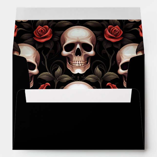 Enveloppe Halloween Gothique Skuls Rouge Noir Adresse de ret (Dos (Bas))