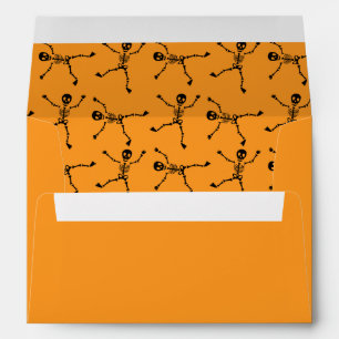 Enveloppe Halloween noir et orange main tiré squelette Happy