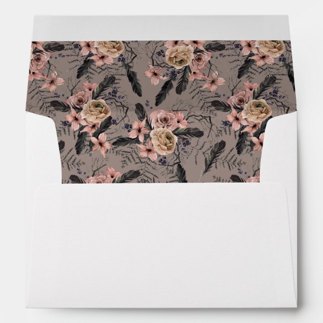 Enveloppe Halloween rose et noir floral 2 mauve (Dos (Bas))