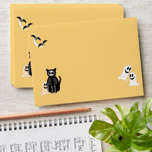 Enveloppe Halloween Skeleton Cat and Friends (Stacked)