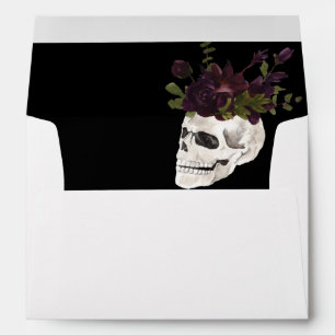 Enveloppe Halloween violet floral et crâne noir et blanc