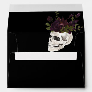 Enveloppe Halloween violet floral et crâne noir pour l'écrit