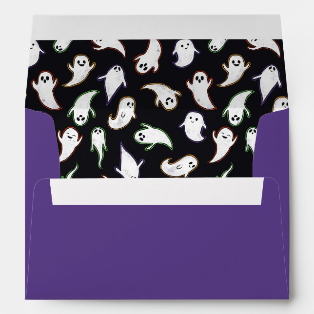 Enveloppe Halloween violet mou Fantômes lin (Dos (Bas))