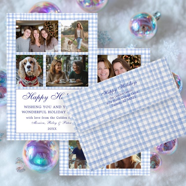 Enveloppe Hand-Drawn Gingham Pattern Blue White CUSTOM (Hand-Drawn Gingham Pattern Blue White CUSTOM Holiday Envelope
)