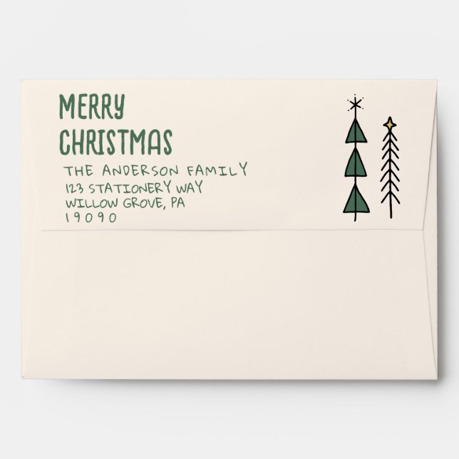 Enveloppe Hand Drawn Painted Abstract Merry Christmas Trees (Dos (Haut rabat))