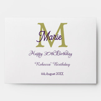 Enveloppe Happy 30th Birthday goldenadd name monogram modern