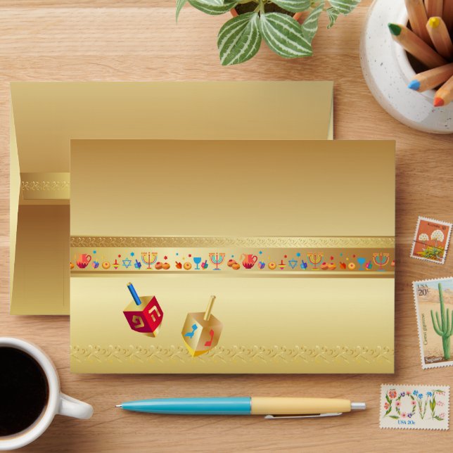 Enveloppe Happy Hanoukka Festival of Lights Gold (Desk)