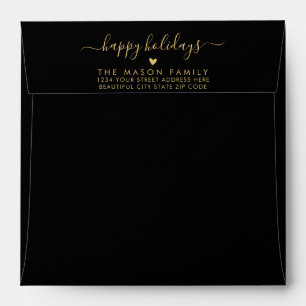 Enveloppe Happy Holidays Black Gold Family Return Adresse