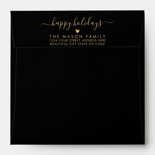 Enveloppe Happy Holidays Black Gold Family Return Adresse (Dos (Haut rabat))