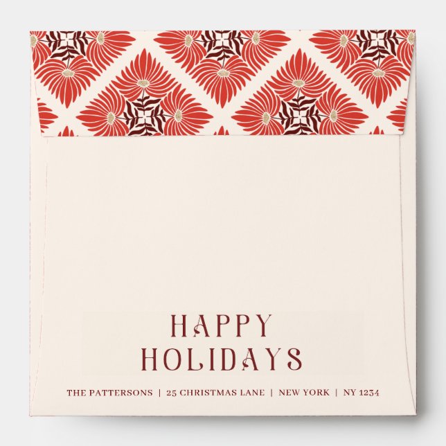 Enveloppe Happy Holidays Photo Modern Bold Rouge Floral (Dos (Haut rabat))