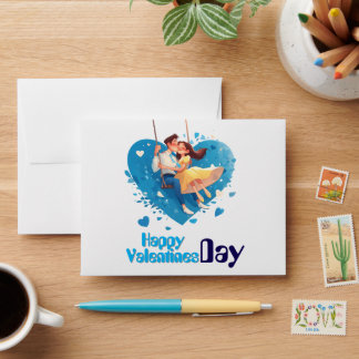 Enveloppe Happy Valentine’s Day Blue Heart Couple Envelope
