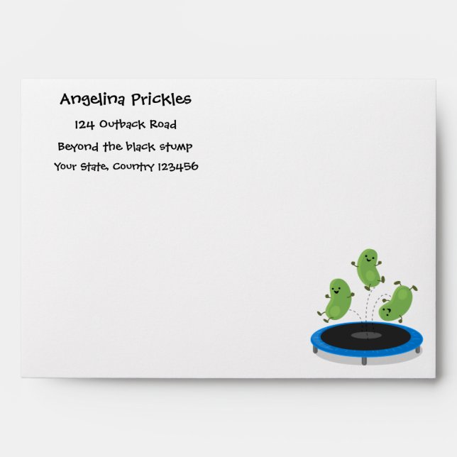 Enveloppe Haricots verts mignons sur dessin animé trampoline (Devant)