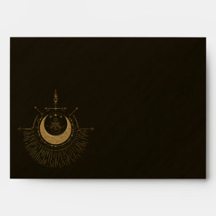 Enveloppe Harmonie des éléments : lune, or et géométrie.