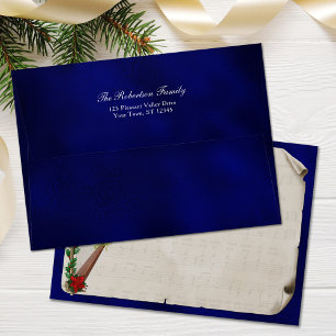 Enveloppe Harpe de Noël Musique de feuille vintage Bleu mari