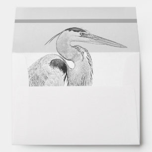 Enveloppe Héron bleu et rochers, Mariage de croquis d'oiseau