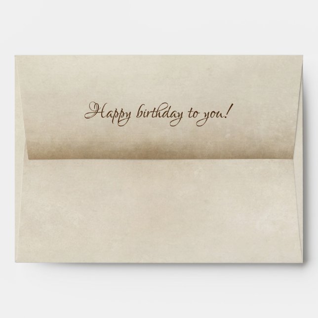 Enveloppe heureux anniversaire douce texture sépia (Dos (Haut rabat))