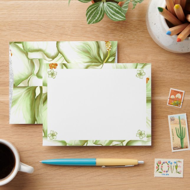 Enveloppe Hibiscus & dentelle BLANC (Desk)