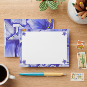 Enveloppe Hibiscus & dentelle BLEU