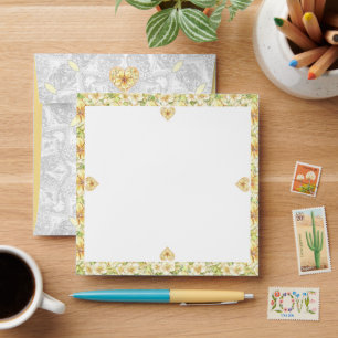 Enveloppe Hibiscus & dentelle JAUNE