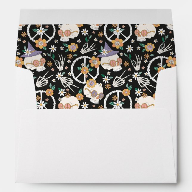 Enveloppe Hippie Halloween Skulls et Fleurs Motif (Dos (Bas))
