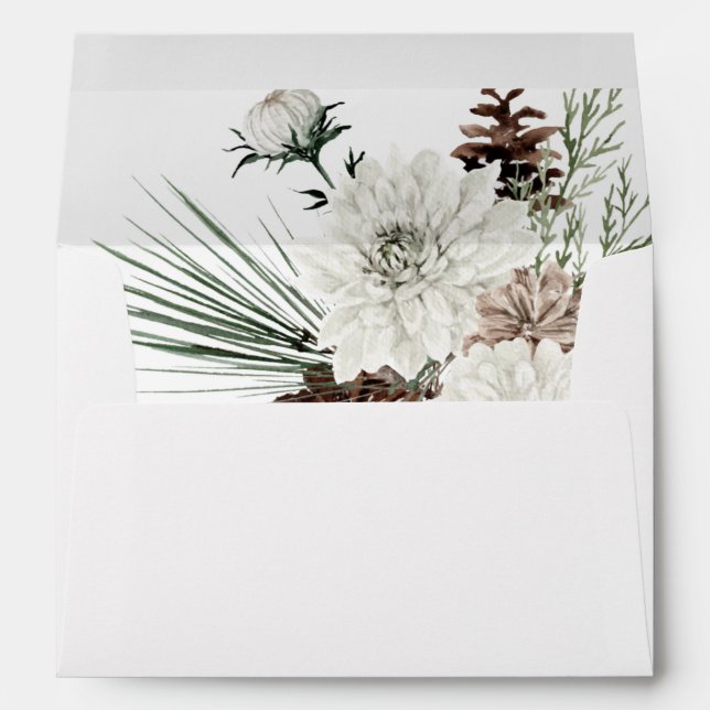 Enveloppe Hiver Blanc Floral & Pin 3 (Dos (Bas))