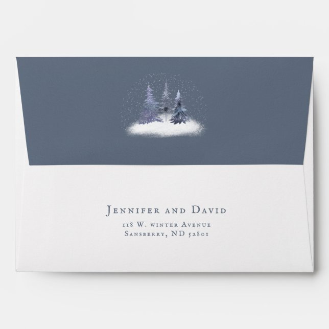 Enveloppe Hiver Dusty Blue Woodland Chic Mariage (Dos (Haut rabat))