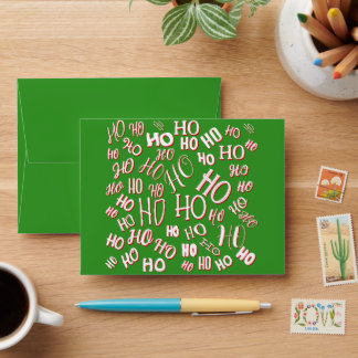 Enveloppe HO HO HO motif de texte de Noël blanc vert rouge