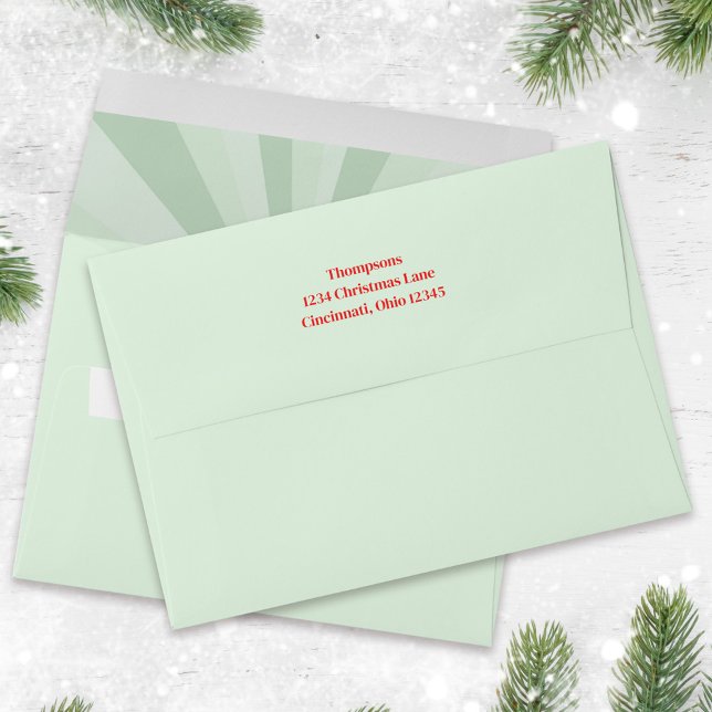 Enveloppe Holiday Christmas Green Swirl Adresse de retour (Whimsical holiday Christmas light green swirl design pattern on the inside of this envelope)