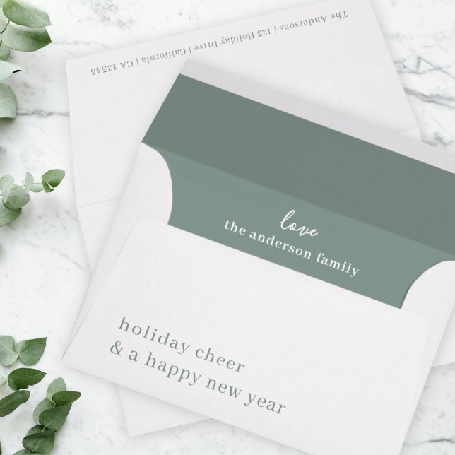 Enveloppe Holiday | Grayish Green Elegant Christmas (Elegant pre-addressed sage green holiday card envelope by Guava)