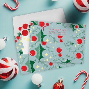 Enveloppe Holly Feuille Red Berries Stars Motif de Noël