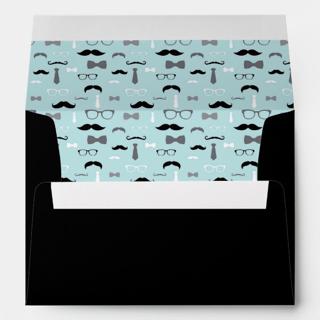 Enveloppe Homme, Moustache, Bleu Bébé, Noir (Dos (Bas))