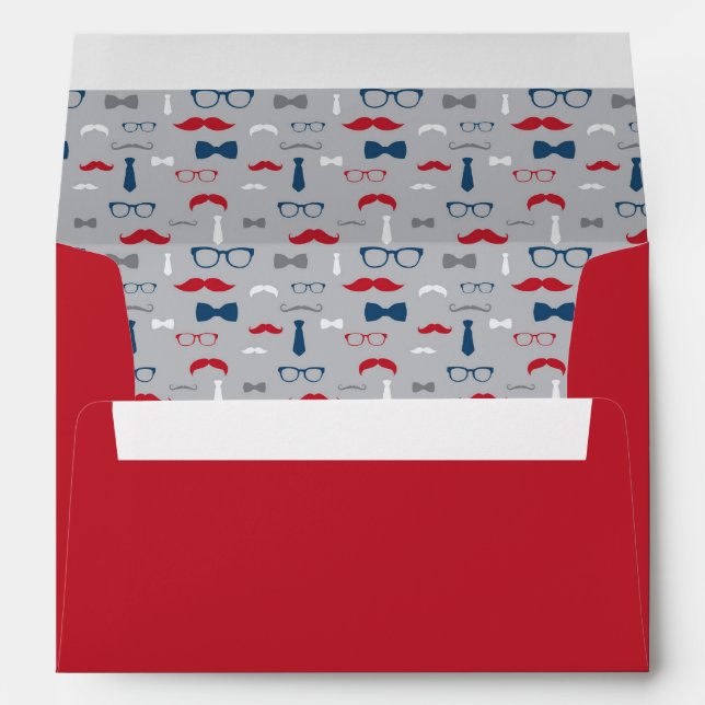 Enveloppe Homme, Moustache, Bleu Marine, Rouge (Dos (Bas))
