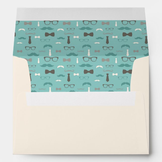 Enveloppe Homme, Moustache, Ivoire, Turquoise, Tan (Dos (Bas))