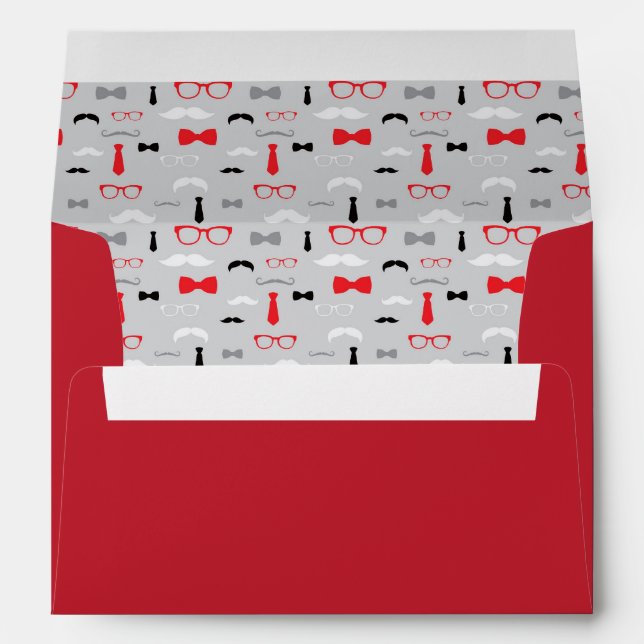 Enveloppe Homme, Moustache, Noir, Rouge, Gris (Dos (Bas))