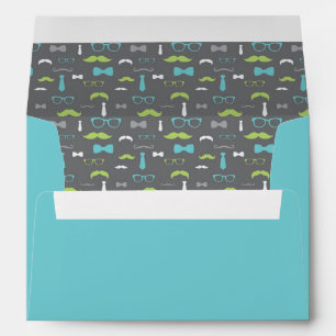 Enveloppe Homme, Moustache, Turquoise, Gris, Vert