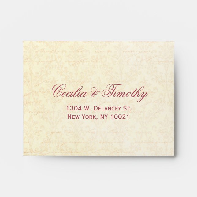 Enveloppe Honeysuckle & Ivory Damask : Wedding RSVP Linen A2 (Devant)